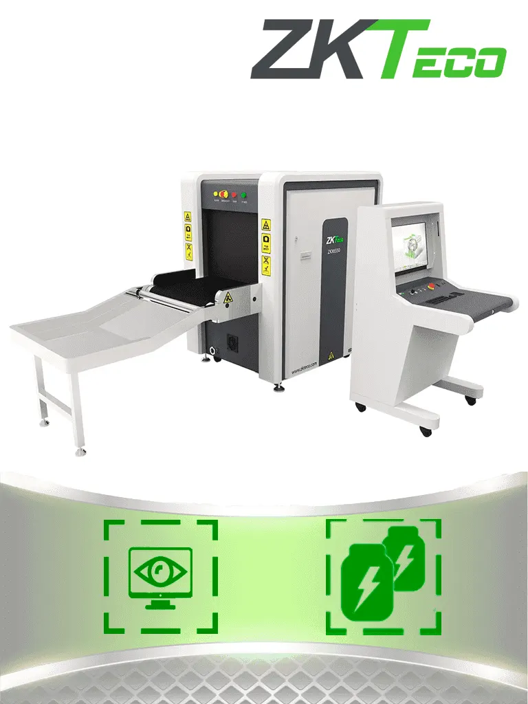 ZKTECO ZKX6550 Máquina de Rayos X con energía doble, túnel para equipaje de 65 x 50 cm, estación de monitoreo, escaneo bidireccional / Puesta en marcha y capacitación en sitio incluida