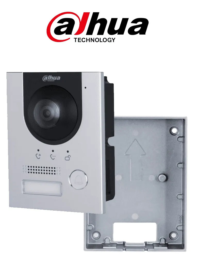 DAHUA  Paquete de Frente de calle DHI-VTO2201F-P-S2 IP 2MP/ IK 07/ IP 65/ Control de Cerradura/ Aluminio/ Compatible con App DMSS/ Apertura remota/ Alimentación a 12V+ Caja de insatalación en muro VTM115 de video portero DAHUA