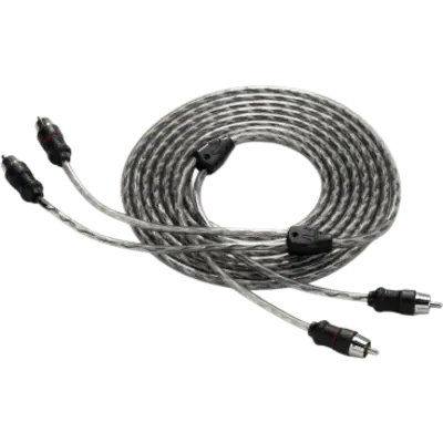 Cable de Interconexión de Audio Principal / 2 Canales / 9 pies (2.74 m) / Conductores de Par Trenzado / Cobre OFC Libre de Oxígeno / Dieléctrico de Polietileno / Cubierta PVC Flexible Translúcido / Conectores RCA Macho Moldeado