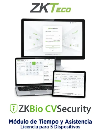 ZKTECO ZKBIOCVTAP5 - Licencia Vitalicia del Módulo de Tiempo y Asistencia de ZKBio CVSecurity para 5 Dispositivos de Asistencia, 30,000 Usuarios, 200 Departamentos y 200 Áreas
