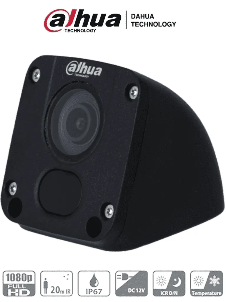 DAHUA DH-HAC-HMW3200D-V - Cámara móvil analógica, Conexión M12 (tipo aviación), Tipo: cubo, Resolución 1080p, Lente de 2.8mm, Apertura de 106°, IR de 20 metros, Grado de protección IP67, Material metálico