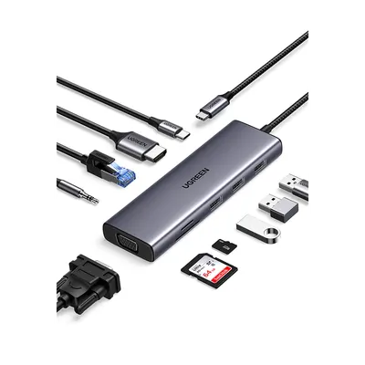 Hub USB-C UGREEN 15601 con video dual HDMI 4K y VGA