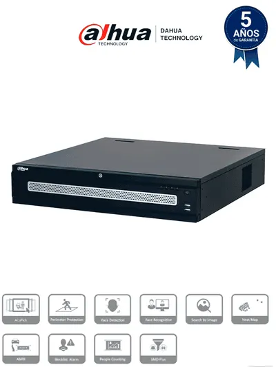 DAHUA DHI-NVR608RH-128-XI - NVR con tecnología Acupick y WizMind 128 canales 32MP, 8HDD, 1024Mbps. Clúster N+M, RAID0/1/5/6/10, Hot Swap. Detección de rostros, metadatos, protección perimetral, SMD Plus, y soporte IA por cámara.
