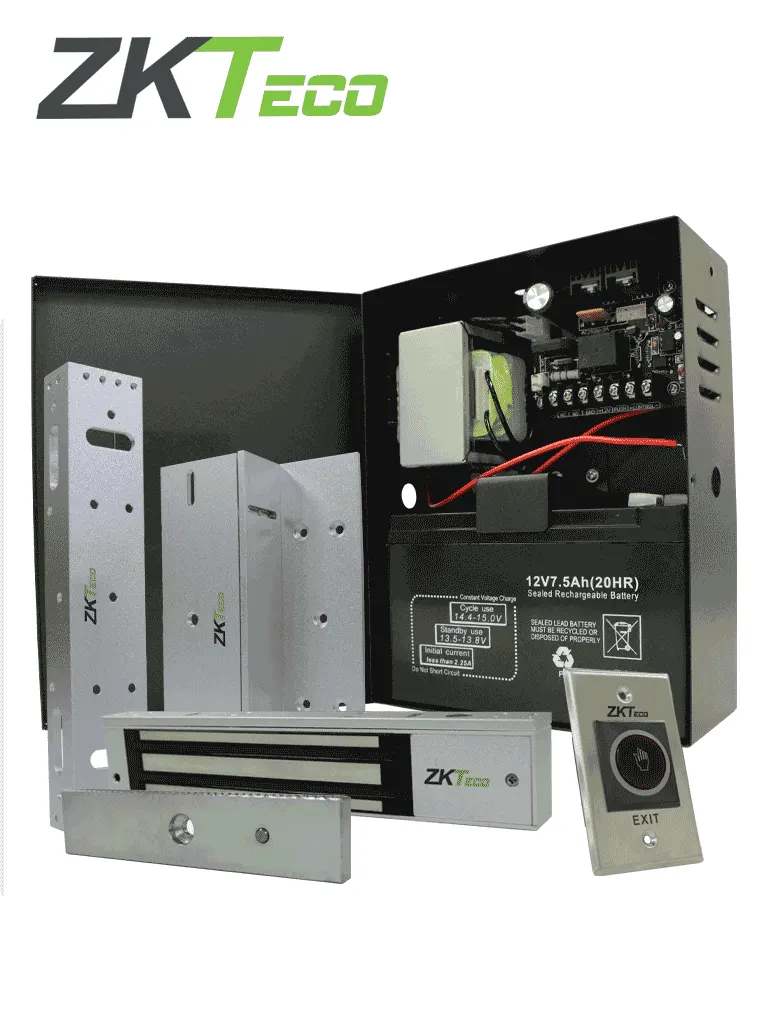 ZKTECO ACAKIT - Kit de accesorios de control de acceso / 1 Boton de salida / 1 Cerradura electromagnética / 1 Fuente de alimentación ininterrumpida / 1 Bateria de respaldo / 1 soporte