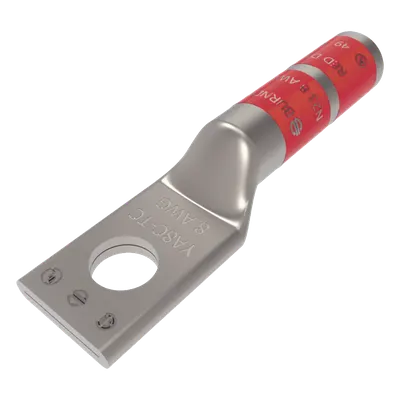 Zapata Terminal de Compresión / Tornillo 1/4" / Calibre 8-6 AWG / Barril Largo / 35 kV / 1.69 in (5.54 ft equivalente en pies no aplica - mantener en pulgadas) / 43 mm
