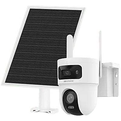 [Incluye SIM] Kit Solar IP All in One Doble Lente / AOV / PT IP 4 Megapixel Lente 4 mm / Fijo 4 Megapixel Lente 2.8 mm / Panel Solar + Batería de Respaldo de Litio (9000 mAh) / Incluye Sim 4G / Audio Bidireccional / Dual Light / IP66 / Micro SD