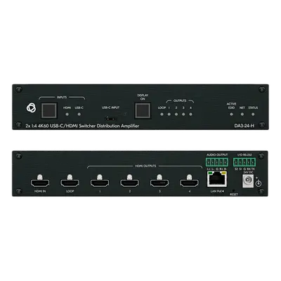 Distribuidor y Switcher 2x1:4 | 4K@60Hz 4:4:4 | HDMI 2.0b | HDCP 2.3 | 18Gbps | EDID Inteligente | Escalado Automático | Audio Analógico | RS-232 | Alimentación 20 VDC | Montaje en Rack 1U | 21.46 cm x 16.30 cm x 4.36 cm (8.45 in x 6.