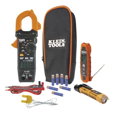 Kit Prueba HVAC / Multímetro Gancho TRMS / Termómetro Dual IR -40 a 300 °C / Detector NCVT 12-1000V CA / Ciclo Servicio / Linterna