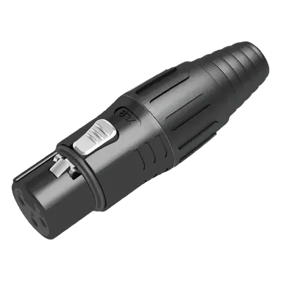 Conector XLR hembra / Carcasa negra / Contactos plateados / Abrazaderas 3.5-8 mm / Diseño sin anillo