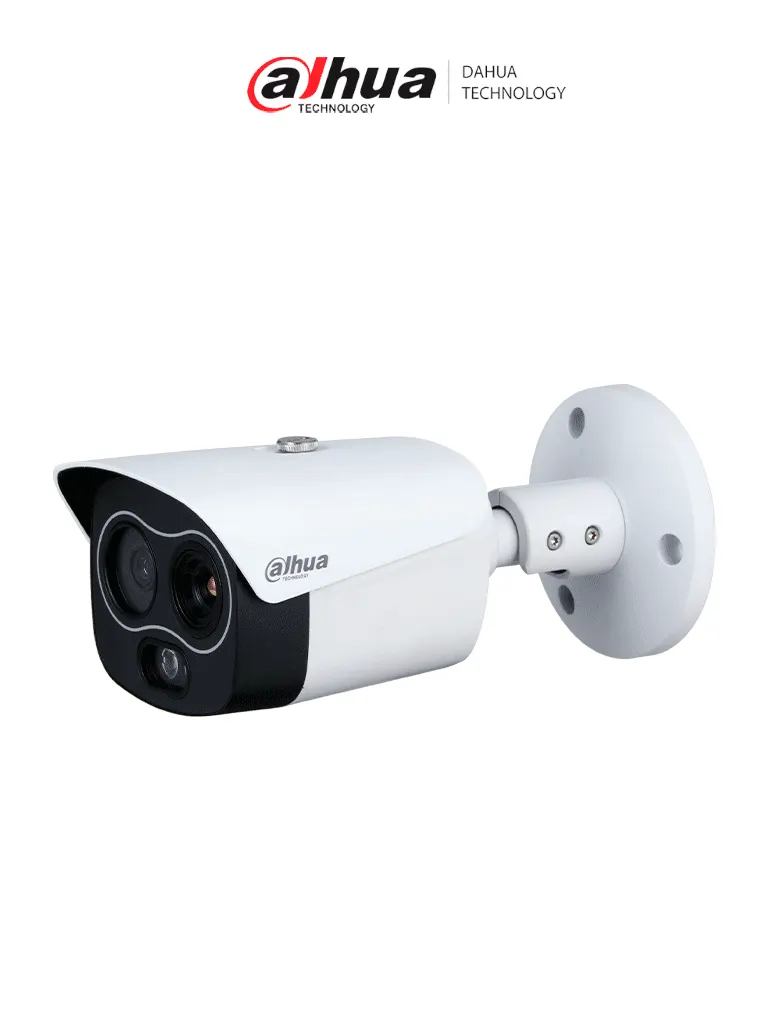 DAHUA DHI-TPC-BF1241-B7F8-DW-S8 Mini cámara tipo bala IP térmica de 4MP/ con IA: detección de calor, clasificación de personas/vehículos/ detección de humo/ Fusión de imagen dual, PoE, IP67,/ rango de medición de –20°C a +550°C /