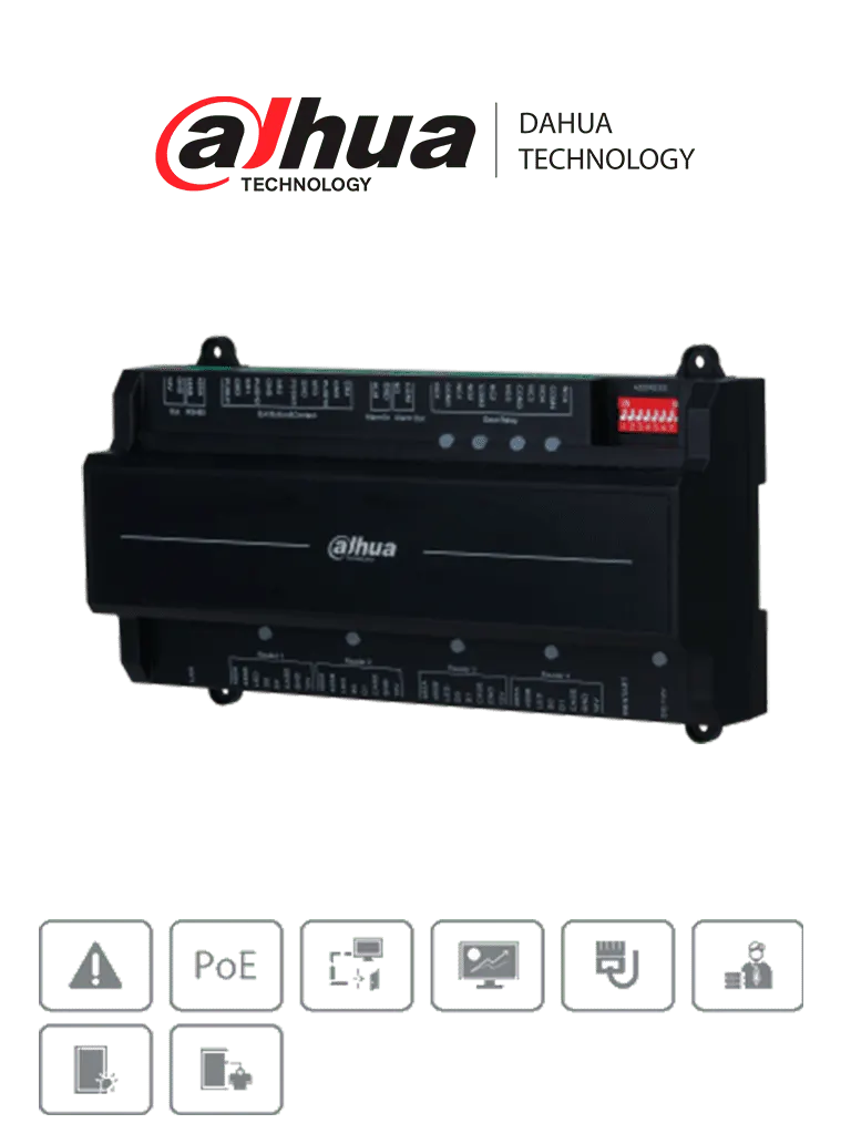 DAHUA ASC2204B-S - Panel de Control de Acceso para 4 Puertas y 4 Lectoras/ TCP/IP/ Comunicación RS-485 y Wiegand/ 100,000 Usuarios, 3,000 Huellas y 500,000 Registros/ Soporta Interlock, Anti-passback, Desbloqueo Remoto/ Funcion WatchDog/