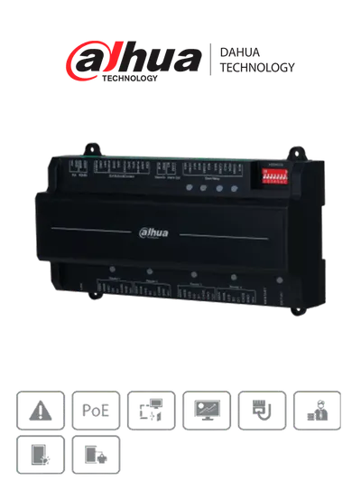 DAHUA ASC2204B-S  - Panel de Control de Acceso para 4 Puertas y 4 Lectoras/  TCP/IP/ Comunicación RS-485 y Wiegand/ 100,000 Usuarios, 3,000 Huellas y 500,000 Registros/ Soporta Interlock, Anti-passback, Desbloqueo Remoto/ Funcion WatchDog/