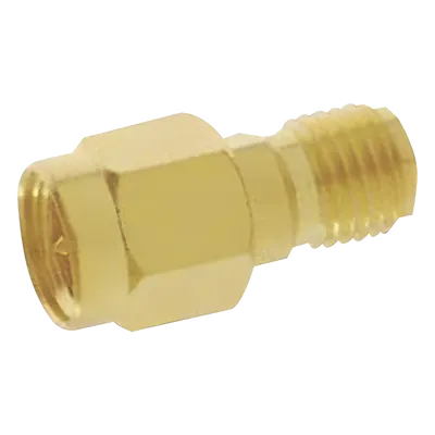 Adaptador en Línea / SMA Macho a SMA Hembra Inverso / Cuerpo Bronce Oro / Contacto Oro / Aislante Teflón