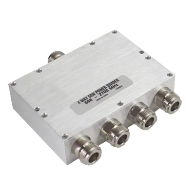 Divisor de Potencia Wilkinson / 4 Vías / 698-2700 MHz / 50 W / Conectores N / Aislamiento 20 dB