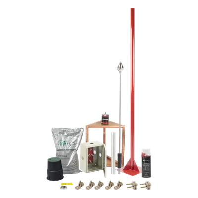 Kit de Pararrayos / Diámetro 200 m / Mástil 1.2 m / Electrodo 700 A / Mejorador de Suelo 11 kg / 656 pies de Cobertura