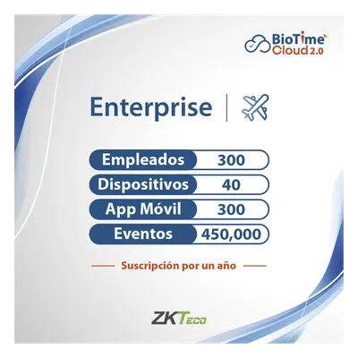 Licencia Cloud / 300 Usuarios / 40 Dispositivos / Gestión de Asistencia / Reportes Personalizables / Acceso Remoto
