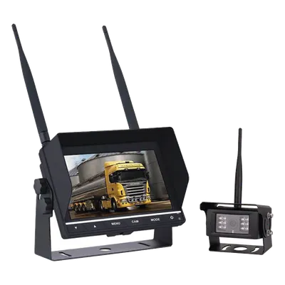 Sistema de Cámara de Reversa Inalámbrico / Monitor Táctil 7" / Resolución 800x480 / Visión Nocturna 20 m (65.6 ft) / Alcance 200 m (656 ft) / IP67