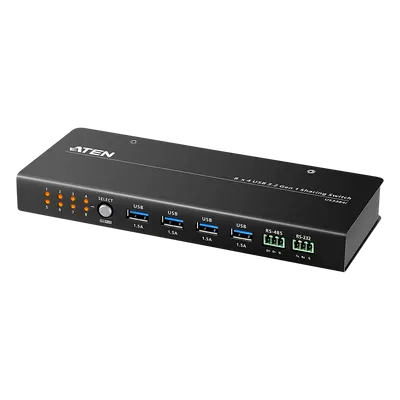 Conmutador de Uso Compartido USB 3.2 Gen 1 Industrial | 8 Puertos para Computadoras | 4 Puertos para Dispositivos | 5 Gbps | Selección por Botón, RS-232/485 o Remoto | Power on Detection | Carcasa de Metal | Montaje en Pared