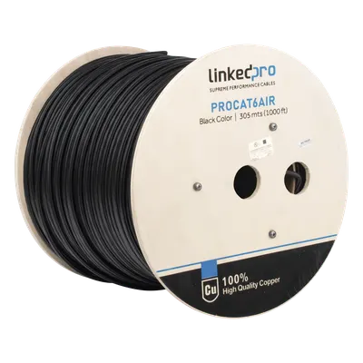 Cable FTP Cat6+ / 23 AWG / 305 m (1000 pies) / Con mensajero de acero / Exterior UV / PoE