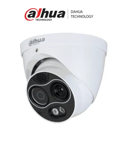DAHUA TPC-DF1241-B2F2-DW-S8 -Camara IP Dual Termica/ Lente Termico de 2mm (256×192) / Lente Visible de 2mm y 4 Megapixeles/ Eureka/ IA con Detección de Calor, Fumadores, Vehiculos y Personas/ IR de 30 Mts/ IP67/Alarma de Audio/ MicroSD/ E&S de Alarma/
