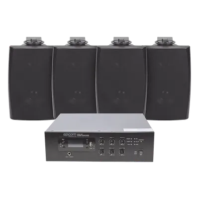 Kit Amplificador / 120W RMS / 70/100V / 4 Altavoces Pared / Bluetooth MP3 / Taps 2.5W-20W