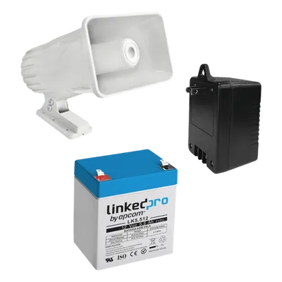 Kit de accesorios para sistema de seguridad / Batería 5.5 Ah / Transformador 16.5 VCA / Sirena 30W / Diseño compacto