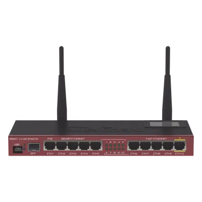 Router Board, 10 Puertos Ethernet, 1 Puerto SFP, Wi-Fi de Gran Cobertura 2.4 GHz Antenas de 4 dBi, hasta 1 Watt de potencia