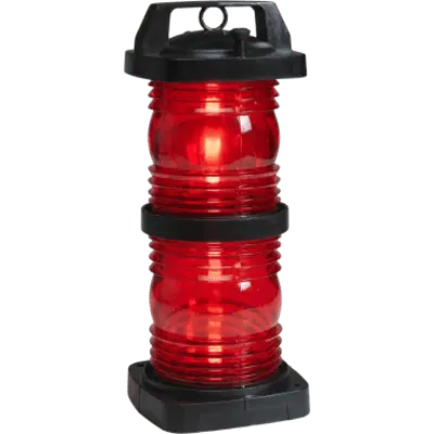 Luz Doble Lente Color Rojo / Visibilidad 360° / Alcance 3 Millas Náuticas / Policarbonato Negro Relleno de Fibra / Zócalo Prefocalizado Mediano Pre-Cableado