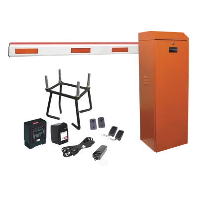 Kit COMPLETO Barrera Izquierda XB NARANJADA / 3M / Iluminacion LED Rojo-Verde / Incluye Sensor de masa, Transformador, Lazo, Ancla, Fotoceldas y 2 Controles Inalámbricos