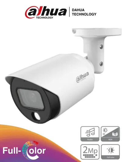 DAHUA HAC-HFW1239T-A-LED - Camara Bullet Full Color de 2 Megapixeles/ 1080p/ Microfono Integrado/ Lente de 3.6mm/ Metalica/ WDR Real de 130 dB/ Leds para 20 mts/  IP67/ Starlight/