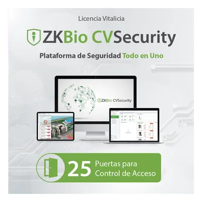 Licencia de Software / Control de Acceso / 25 Puertas / Vitalicia / Biométricos Green Label / ZKBio CVSecurity