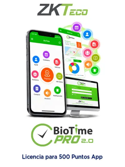 ZKTECO BIOTIMEPROAPPENTERPRISE - Licencia Vitalicia de ZKBioTime para BioTime Pro 2.0 con 500 Puntos App, Compatible con Android e iOS