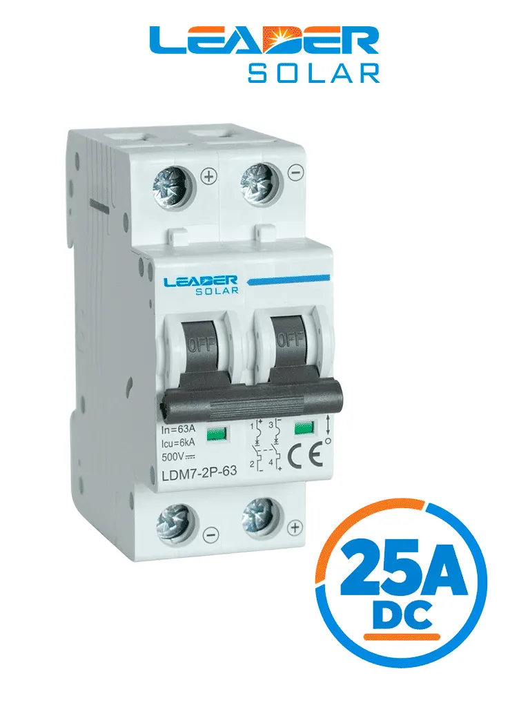 Interruptor termomagnético LEADER SOLAR LDM7-2P-63 de 25 A