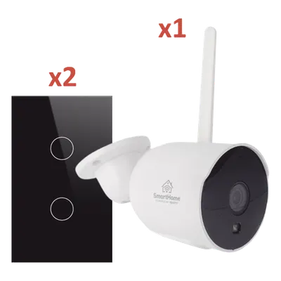 Kit Domótica WiFi / 1 Cámara + 2 Apagadores Triple / 2.4 GHz / 120mm x 72mm / Vidrio Templado / 100-250V