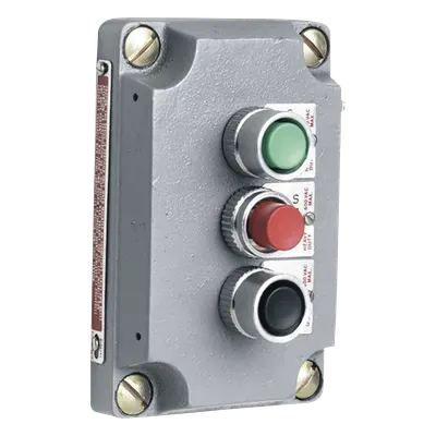Cubierta para Estación de Control / Tres Botones Pulsadores Rojo-Verde-Negro / Aluminio Libre de Cobre / Áreas Clasificadas Clase I Div 1 y 2 / NEMA 7 y 9