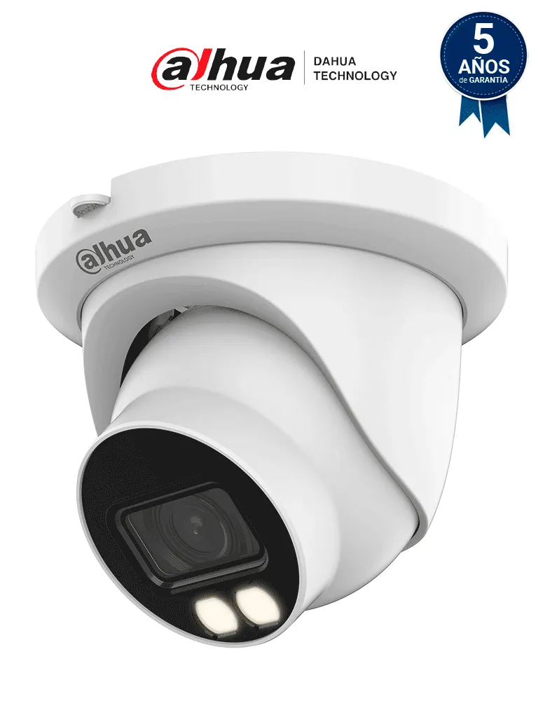 DAHUA DH-IPC-HDW5449TM-SE-LED-0280B - Cámara IP Domo FullColor 4MP, lente de 2.8mm (135°), H.265, Acupick, Wiz Mind, alcance de 30m, micrófono integrado, detección facial, protección perimetral, conteo de personas, ranura Micro SD, ePoE, IP67, SMD 3.0.