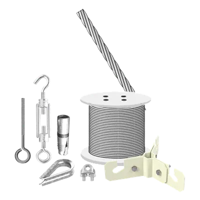 Kit de Sujeción de Mástil / 6 m (19.7 ft) / Concreto / Cable de Retenida 30 m (98.4 ft) / 3 Puntos de Anclaje / Tensor Final