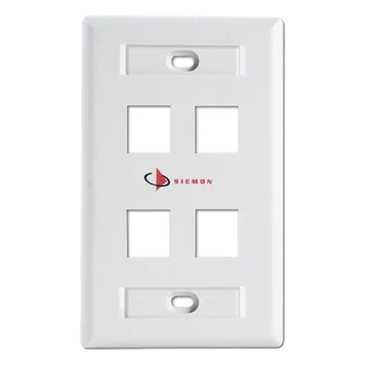 Placa de Pared Keystone / 4 Salidas / Montaje Frontal o Trasero / Hasta 6 Puertos / Color Blanco