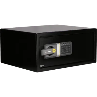 Caja Fuerte Electrónica Residencial / Código 3-8 Dígitos / Llave de Emergencia / Puerta Acero Reforzado 2 Bulones / Bloqueo 5 Minutos / Alimentación 4 Pilas AA / LED Estado
