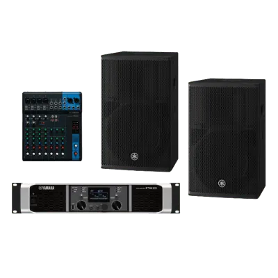 Kit de Refuerzo Sonoro PA / 2 Bocinas 2 Vías 12" / Amplificador Clase D 2x1050W / Mixer 10 Canales / DSP Avanzado / Bass-Reflex
