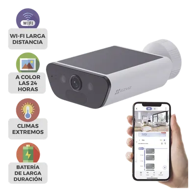Cámara IP de Batería con Panel Solar / 4K Ultra HD / Wi-Fi 6 / Visión Nocturna Color 15 m (49.2 ft) / Detección Humana y Vehículos / IP65 / Audio Bidireccional