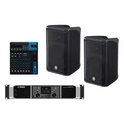 Sistema PA / 2 Bocinas 2 Vías 10" / Amplificador Clase D 2x 800W / Mezclador 10 Canales / DSP Avanzado / Conectores XLR, TRS y Speakon