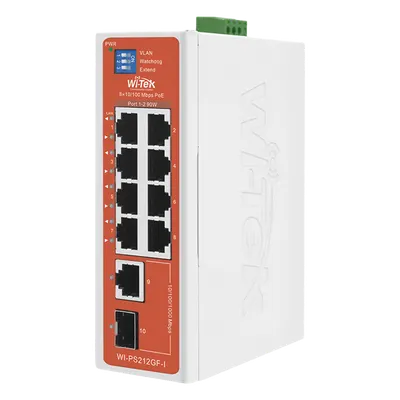 Switch Semi-Industrial / No administrable / 8 puertos 10/100 PoE af/at/bt / 1 puerto Gigabit RJ45 Uplink / 1 puerto SFP Uplink / Presupuesto PoE 110 Watts /
