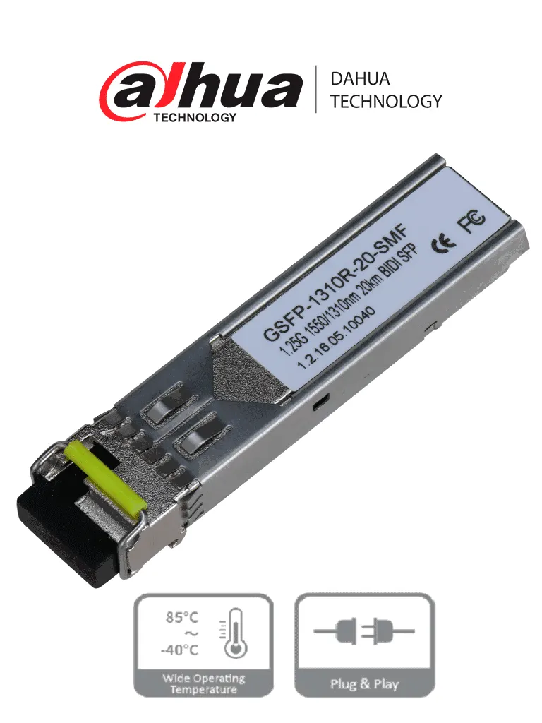 Módulo SFP Dahua GSFP-1310R-20-SMF monomodo para enlaces de 20 km