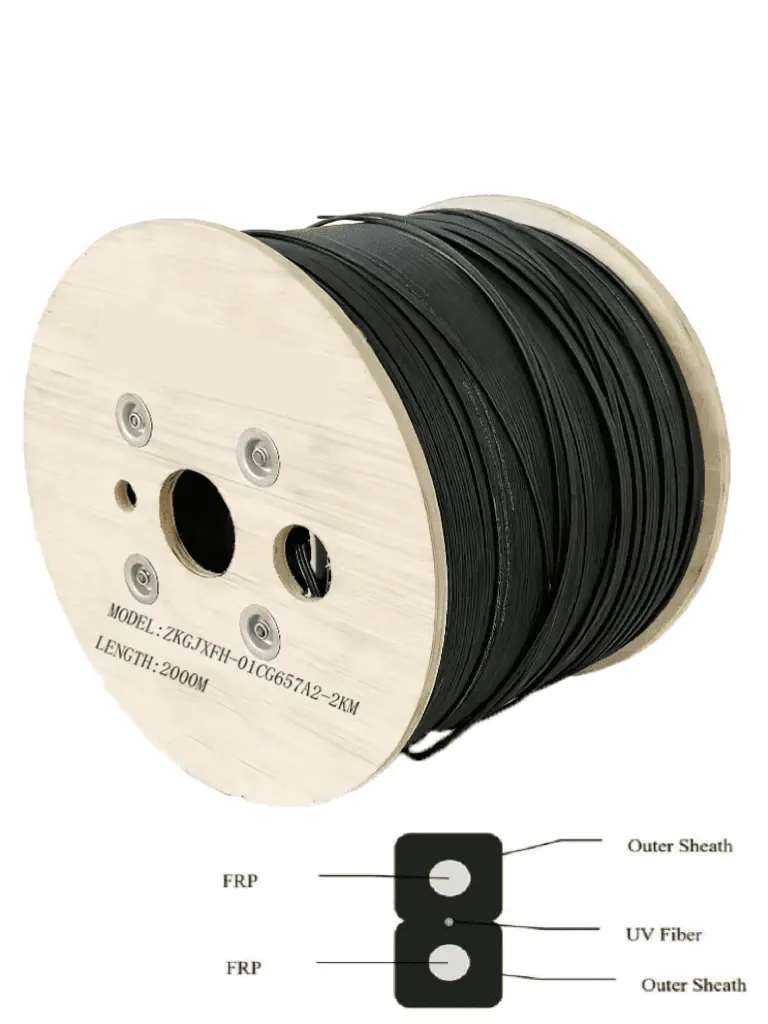 Fibra óptica Drop OEM G.657A2 de 1 hilo para interior y exterior