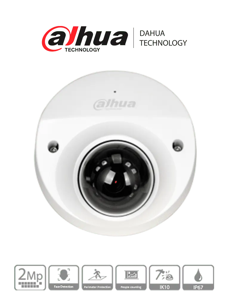 DAHUA IPC-HDBW5241FN-M-DAE-SA-0280B - Cámara IP Domo para NVR Movil de 2 Megapixeles/ Lente de 2.8mm con 106° de Apertura/ Especial para Conteo de Personas en Vehículos/ 30 metros de IR/ WDR Real de 120 dB/ Antivandálica IK10/ IP67/