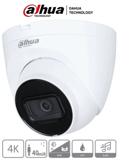 DAHUA HAC-HDW1801TQN-A - Camara Domo 4k/ 8 Megapixeles con Microfono Integrado/ Lente de 2.8mm/ 106 Grados de Apertura/ IR de 40 Metros/  Super Adapt/ Instalación Rapida/ WDR Real de 120 dB/ IP67/ Soporta: CVI/CVBS/AHD/TVI/