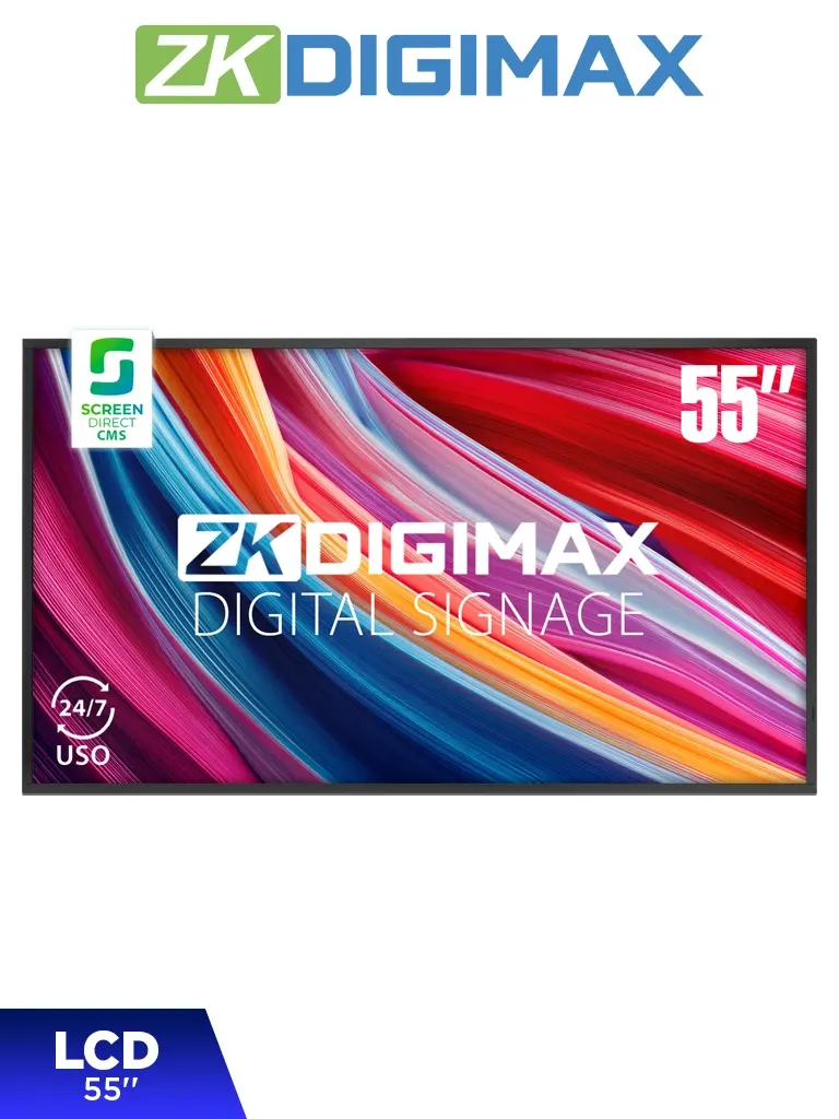 ZKDIGIMAX DG03A1W55 - Pantalla LCD Profesional 55, resolución 4K UHD, Android 11, 500 nits, Reproducción Inalámbrica, Uso 24/7 y Conexión WiFi y/o Ethernet