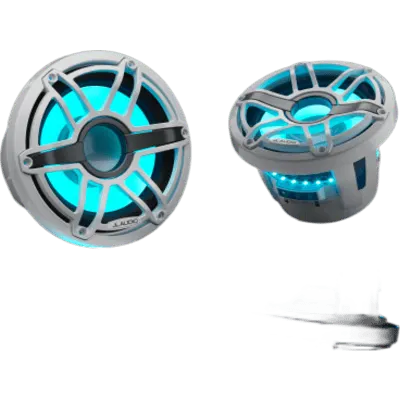 Subwoofer Náutico 8" / 200 W RMS / 4 Ω / LED Transflective™ / Rejilla Deportiva Blanca / Deflector Infinito o Caja Cerrada / Marino