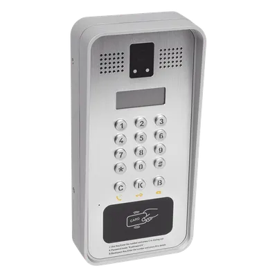 Video portero IP/SIP Con Cámara y pantalla LCD, 2 Relevadores Integrados (entrada y salida), Onvif y lector de tarjetas RFID, puerto WIEGAND (entrada).
